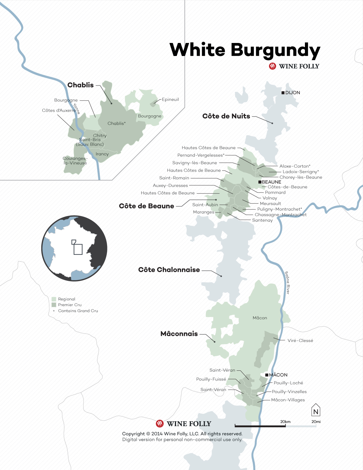 France White Burgundy Wine Map by Wine Folly 2015