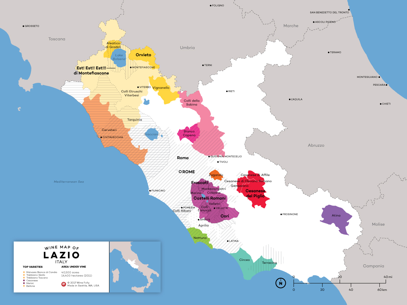 Lazio Wine Map of Italy by Wine Folly